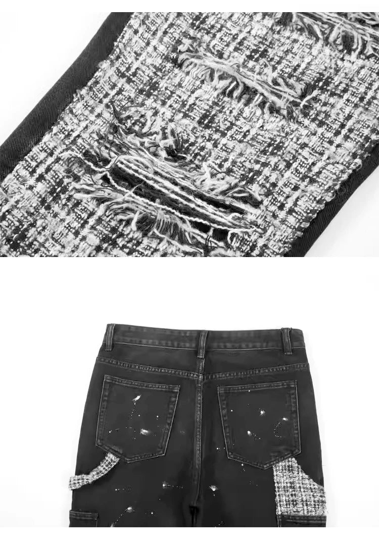 ripped holes patchwork denim jeans mens high street zipper straight jeans hip hop streetwear casual loose joggers jeans pants unique joggers style 1623