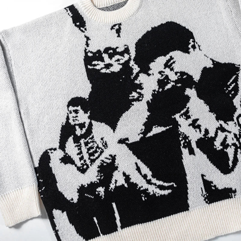 Hip Hop Punk Knitted Oversized Sweater Mens Autumn Winter O-neck Long Sleeve Pullover Streetwear Unisex Loose Sweaters Clothing Street King Limited