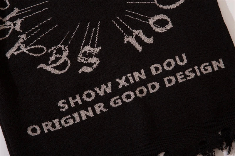 Half High Collar Goth Women Men Sweaters Oversized Long Sleeve Knitted Pullovers Y2k Men Ripped Sweater Harajuku Streetwear Tops Street King Limited