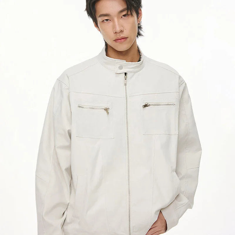 men retro casual stand collar streetwear fashion loose lightweight short motorcycle jacket women spring autumn coat outerwear drawstring street shorts