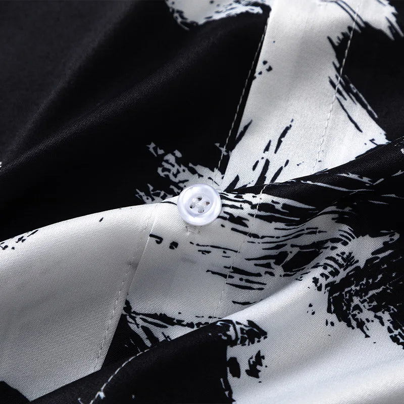 Men Hawaiian Short Sleeve Shirts Graffiti Print Thin Street Loose Blouse Summer Beach Casual Holiday Tops Y2K Korean Shirt Street King Limited