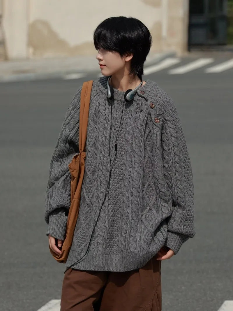 Thicken Japanese Retro Sweater Mens 2024 New College Couples Casual Warm Round Neck Pullover Red Simplicity Knitted Jacket Street King Limited