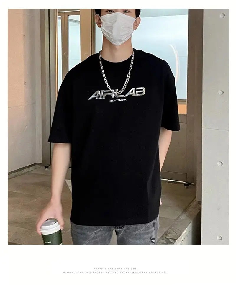 Summer men's design letter fashion short-sleeved loose versatile T-shirt teenagers Korean version ins half-sleeved tops trendy Street King Limited