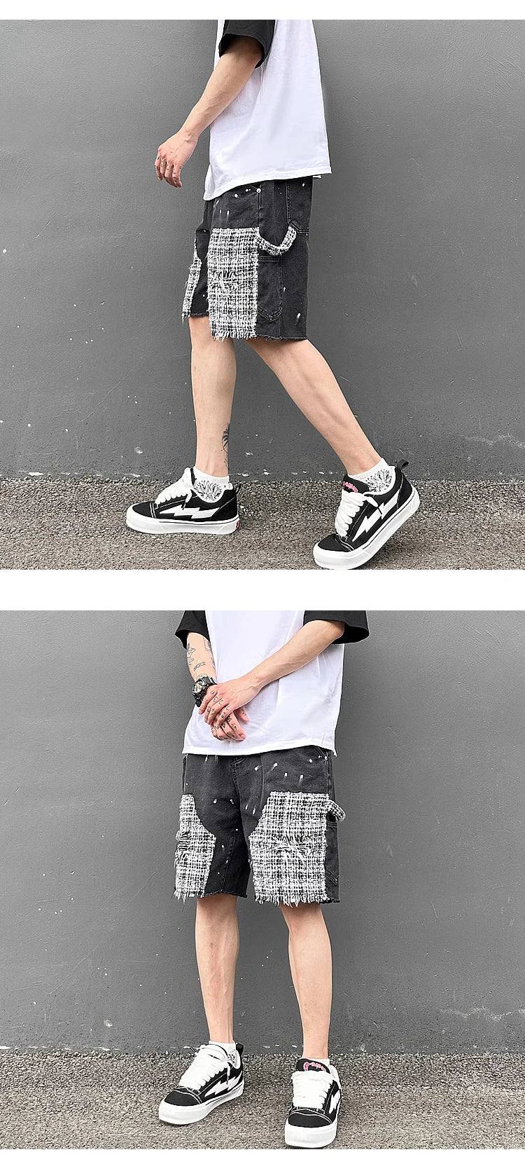 ripped holes patchwork denim jeans shorts mens high street straight short jeans hip hop streetwear casual short joggers pants unique joggers style 5211