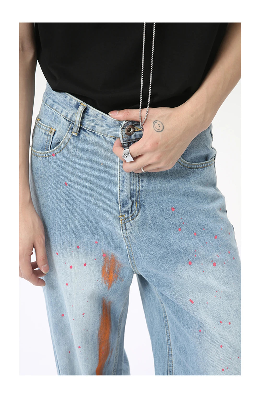 vintage graffiti baggy jeans mens streetwear hip hop loose blue denim pants hi street luxury designer jeans trousers man unique jeans style 51
