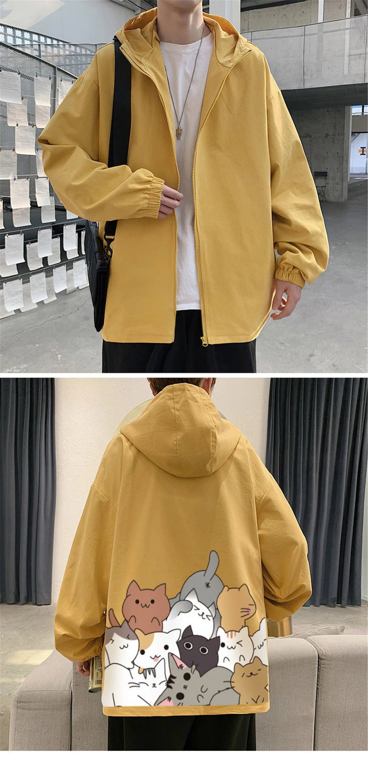 Black Cat Print Baseball Jacket Boys Long Sleeve Loose Ins Harajuku High Street Tops Streetwear Gothic Gray Bomber Jacket Men Street King Limited