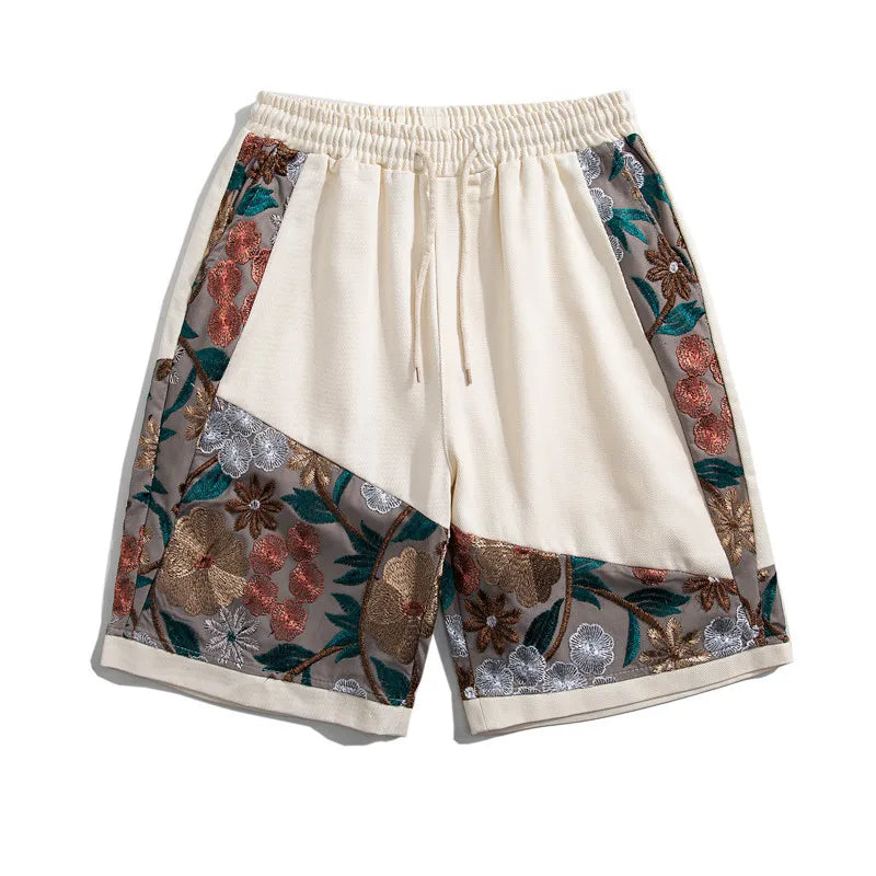 Summer Embroidery Shorts Men Fashion Casual Flower Shorts Mens Japanese Streetwear Loose Hip-hop Straight Shorts Men Plus Size Street King Limited