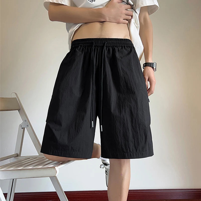 summer mens straight pleats shorts casual gym basketball sports short sweatpants y2k streetwear wide leg bermudas para hombre sporty tapered joggers