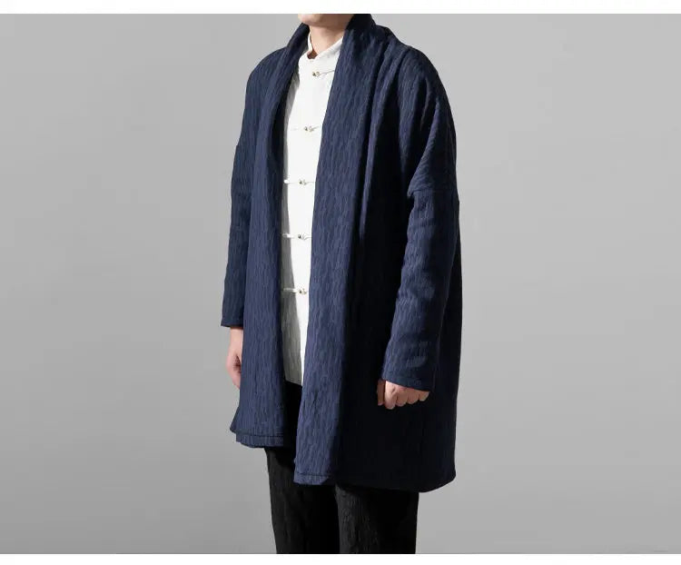 men autumn winter thick fleece liner loose casual punk gothic long cardigan trench coat streetwear kimono robe jacket outerwear unique default style 1007
