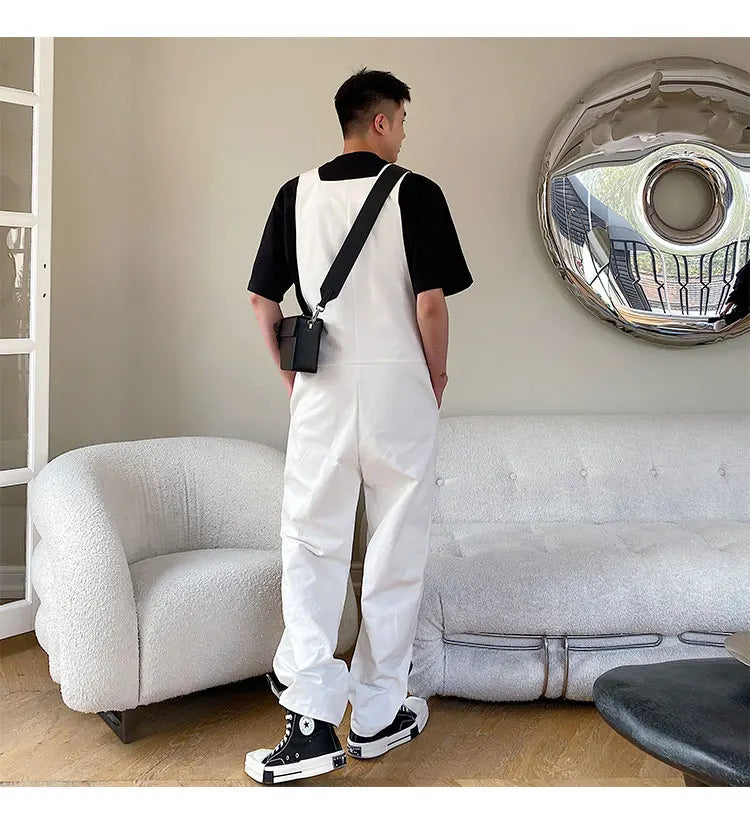Trendy Men's Shoulder Strap Jumpsuit Pants Washed Loose Fitting Workwear Pants Multi Pocket Streetwear Cargo Suspenders Pants Street King Limited