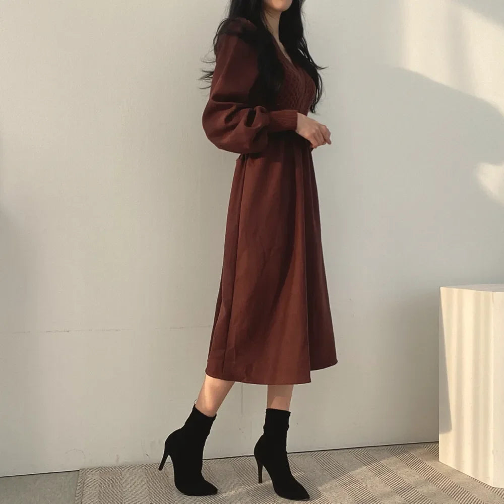 Winter Dress Long Elegant Splicing Stripes Y2k Knitted Dress Women Koean Fashion Long Sleeve Dresses Female Club Party Vestidos Street King Limited