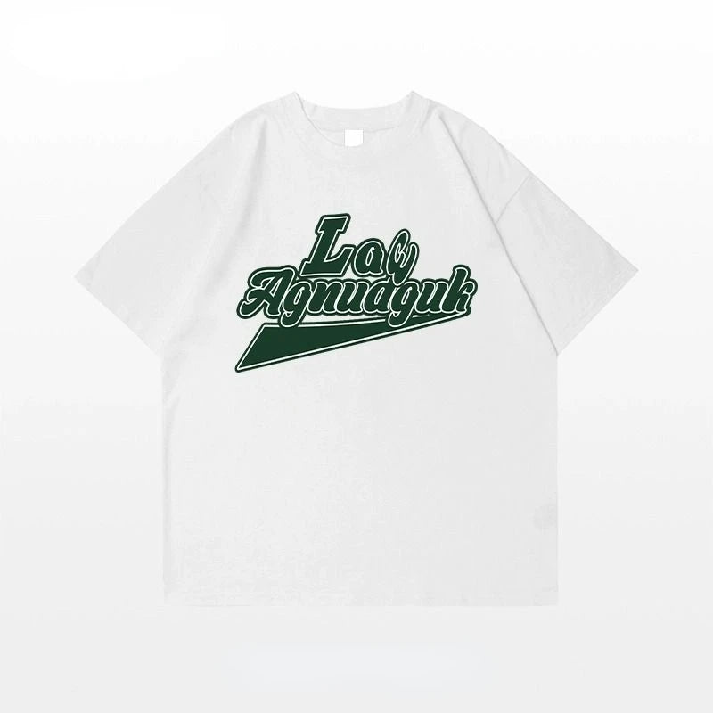 Summer Korean Retro Men's Printed Short-sleeved T-shirt New Trendy Brand Letter American Casual Y2K Simple Half-sleeved Top Street King Limited