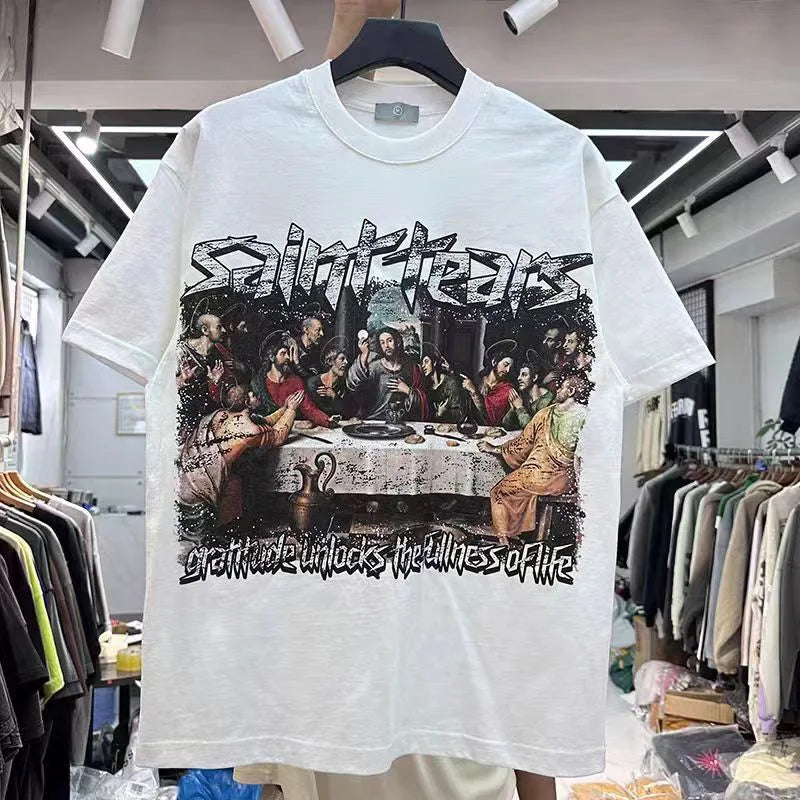 Summer New Chaopai Boxer Letter Print T-shirt Men Woman 1:1 Best Quality Loose Versatile Vintage O-Neck Tops Tee Street King Limited
