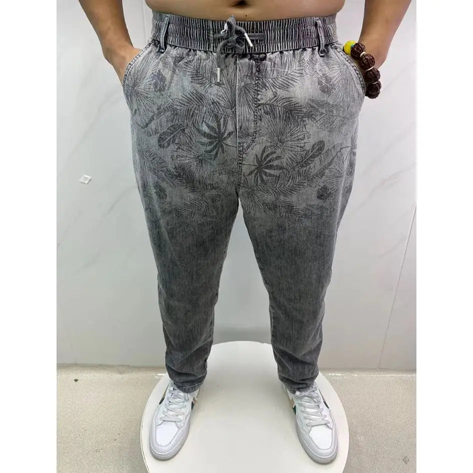Summer Thin Loose Wide-leg Men Jeans Soft Lyocell Elastic Fashion Casual Straight Drawstring Denim Trousers Black Blue Gray Street King Limited