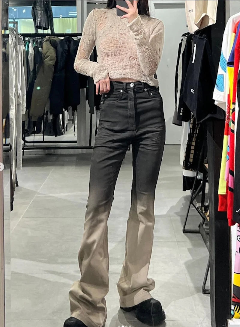 Streetwear RO style Gradient Color Baggy Stacked Baggy Flare Jeans for Men and Women Straight Washed Casual Denim Trousers Street King Limited