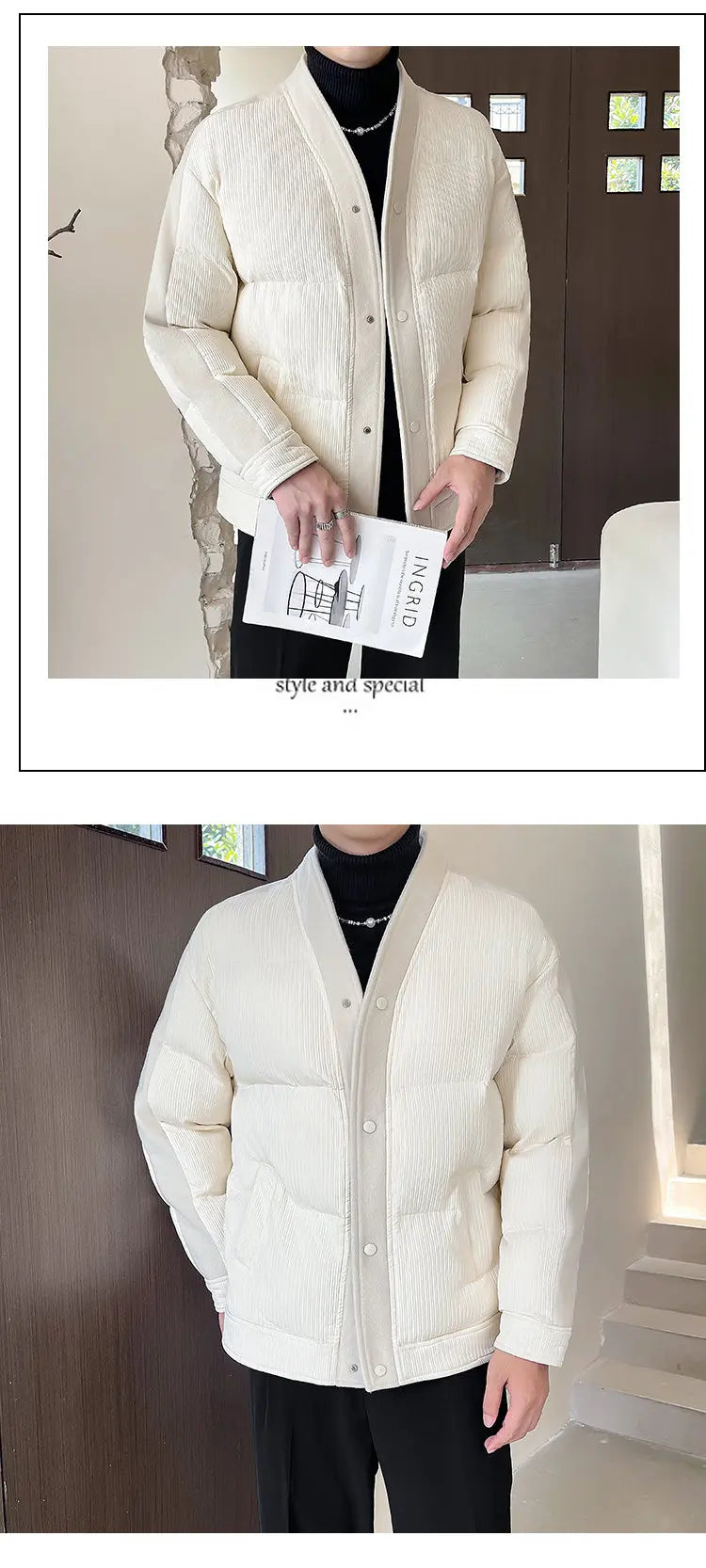 Men's Winter Collarless Woolen Splice Cotton-padded Jacket Men Business Casual Fashion Loose Warm Parkas Coat Thicken Jacket Street King Limited