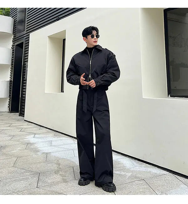 men 2 pieces sets quilted short cargo jacket pant autumn winter korean streetwear casual thicken bomber coat trousers suits unique cargo style 2655