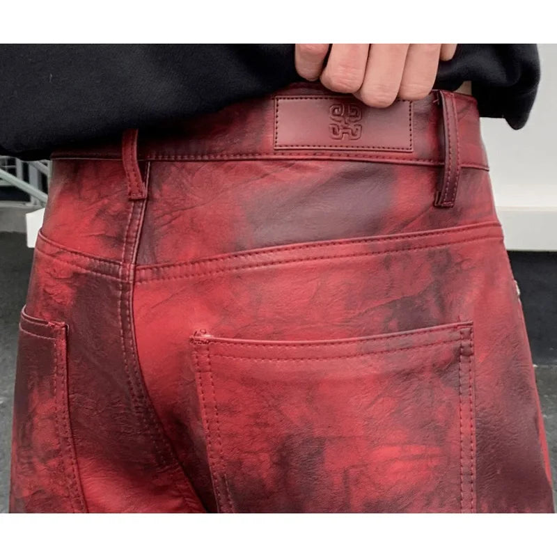 men streetwear fashion hip hop punk gothic vibe casual straight leather pant man y2k trousers motorcycle pants stage clothing minimalist street pants