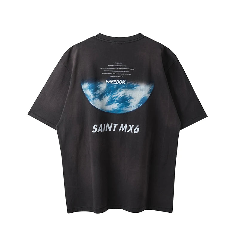 Summer Vintage Retro Anime Portrait Print High-Street Casual Loose Cotton Tops T-Shirt Street King Limited