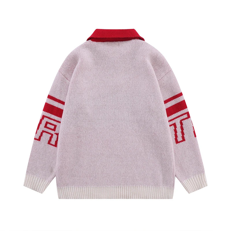 Men Knitted Sweater Jumper Casual Polo Neck Letter Casual Long Sleeve Streetwear Hip Hop Autumn Winter Pullover Knitwear Sweater Street King Limited