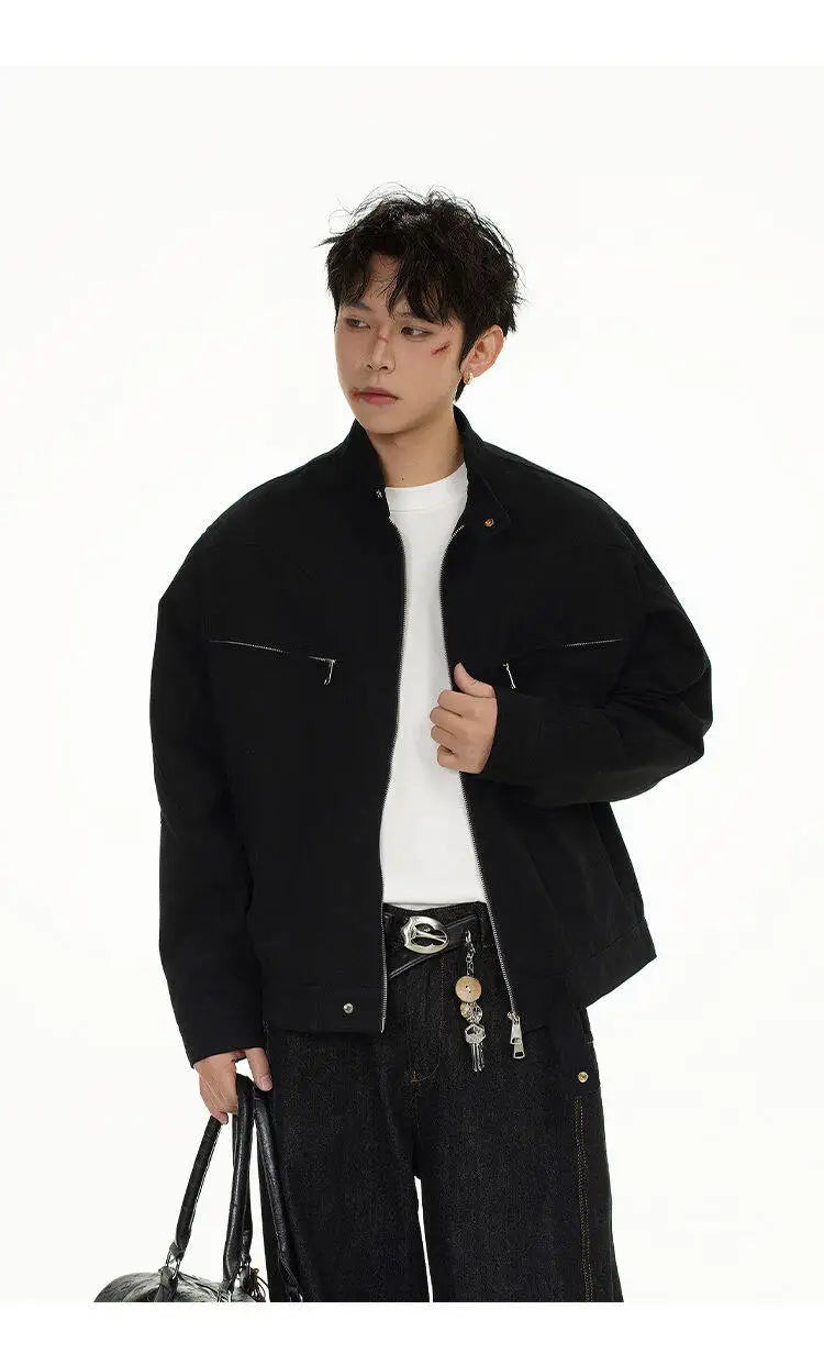 spring autumn fashion motorcycle jacket men stand collar loose casual korean streetwear vintage cargo jackets coat outerwear unique cargo style 204