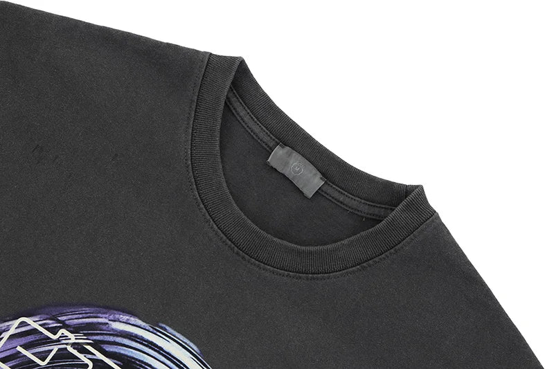 New Vintage Wash T Shirts Men Woman Abstract Luminescence Blue Ribbon Future Warrior Printing Loose Casual Top Tees Street King Limited
