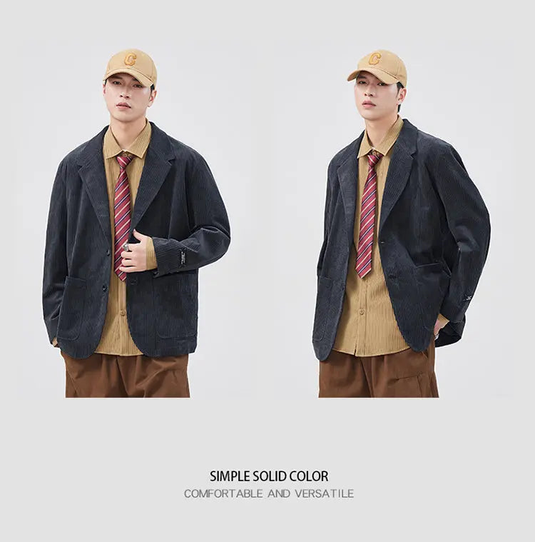 mens loose casual plus size fashion retro corduroy blazer jacket handsome man commuter business suit coat blazers outerwear unique default style 1218