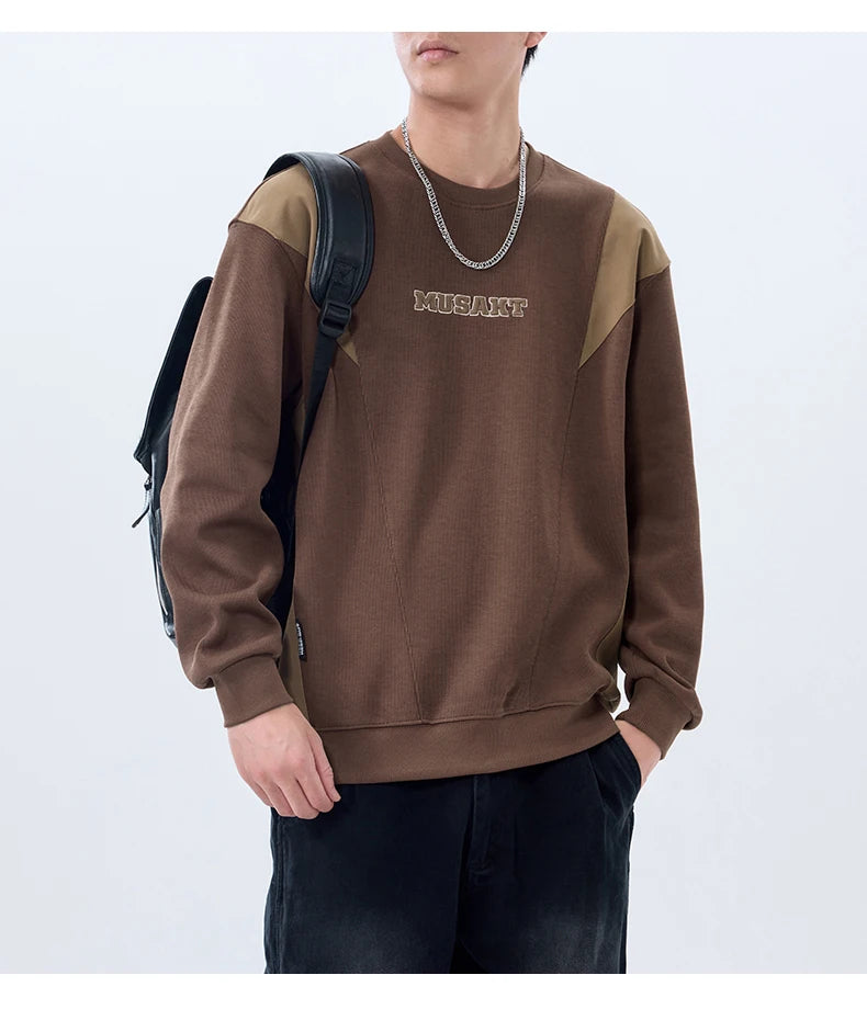 Men Handsome Splice Embroidery Fashion Loose Casual Pullover Sweatshirt Spring Autumn Plus Size Hoodies for Man Clothing Street King Limited