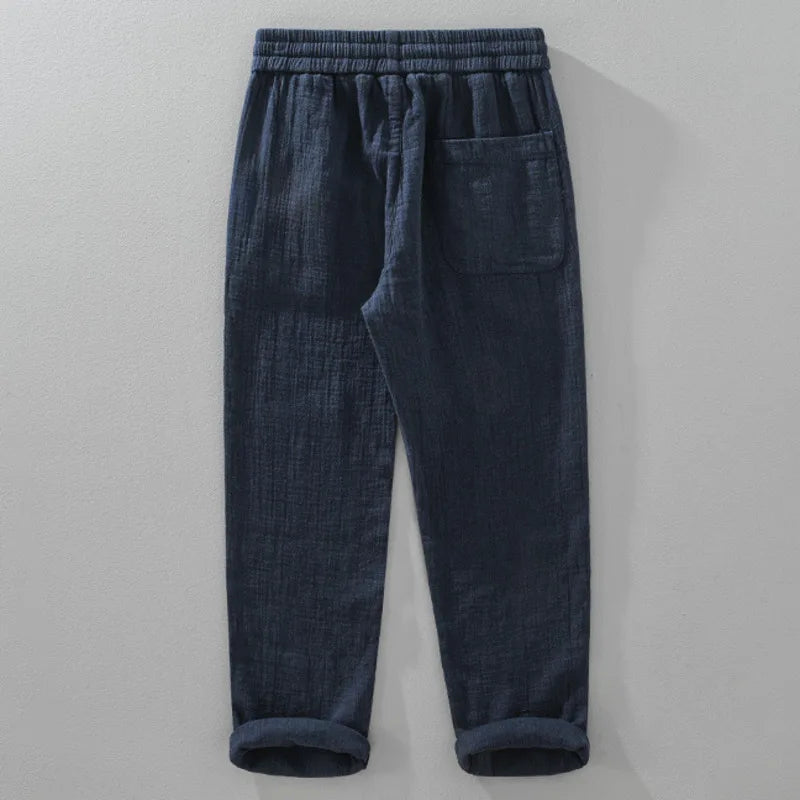 Autumn And Winter Double-layer Linen Texture Casual Straight Leg Pants For Men Sold Color Elastic Loose Men's Linen Trousers Street King Limited