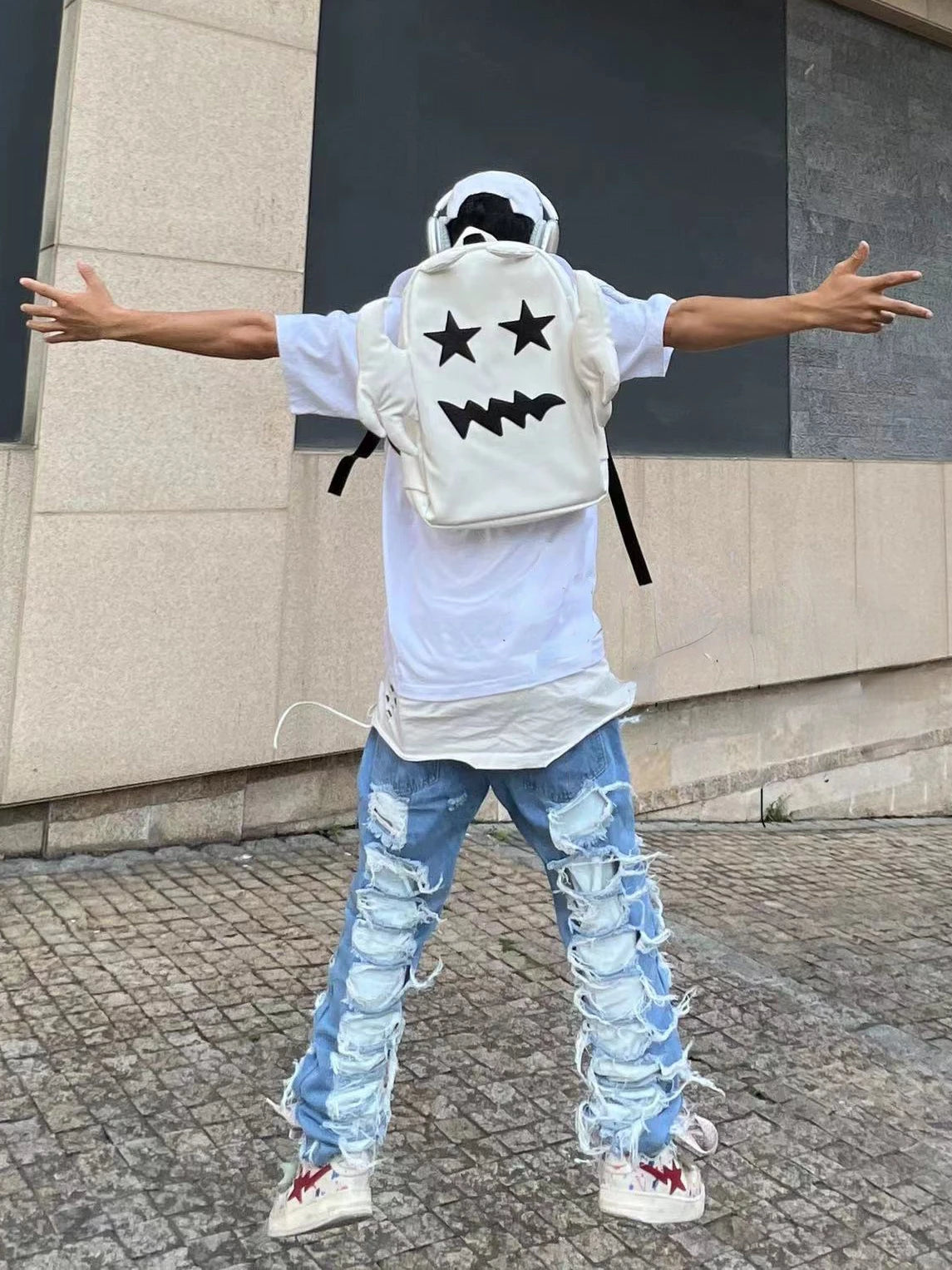 fashion destroyed ripped tassel holes denim jean pants mens casual loose straight baggy y2k jeans hip hop streetwear joggers unique joggers style 4491