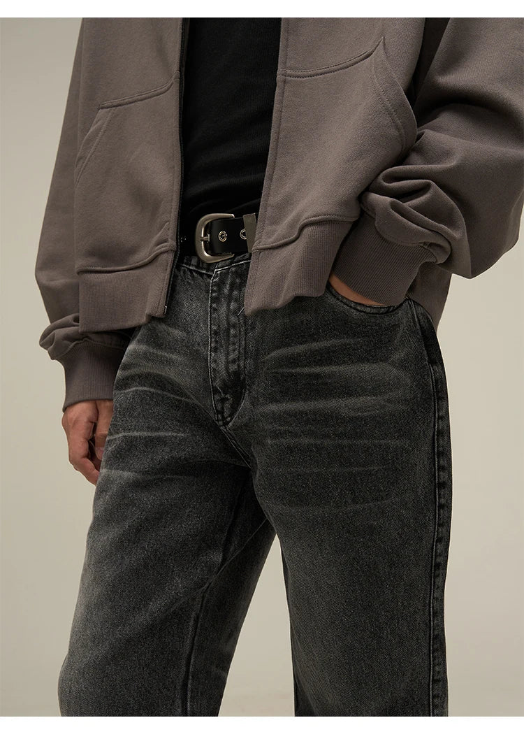 harajuku denim straight jeans men trousers high street zipper detachable fur bottom streetwear casual loose joggers jean pants unique joggers style 2966