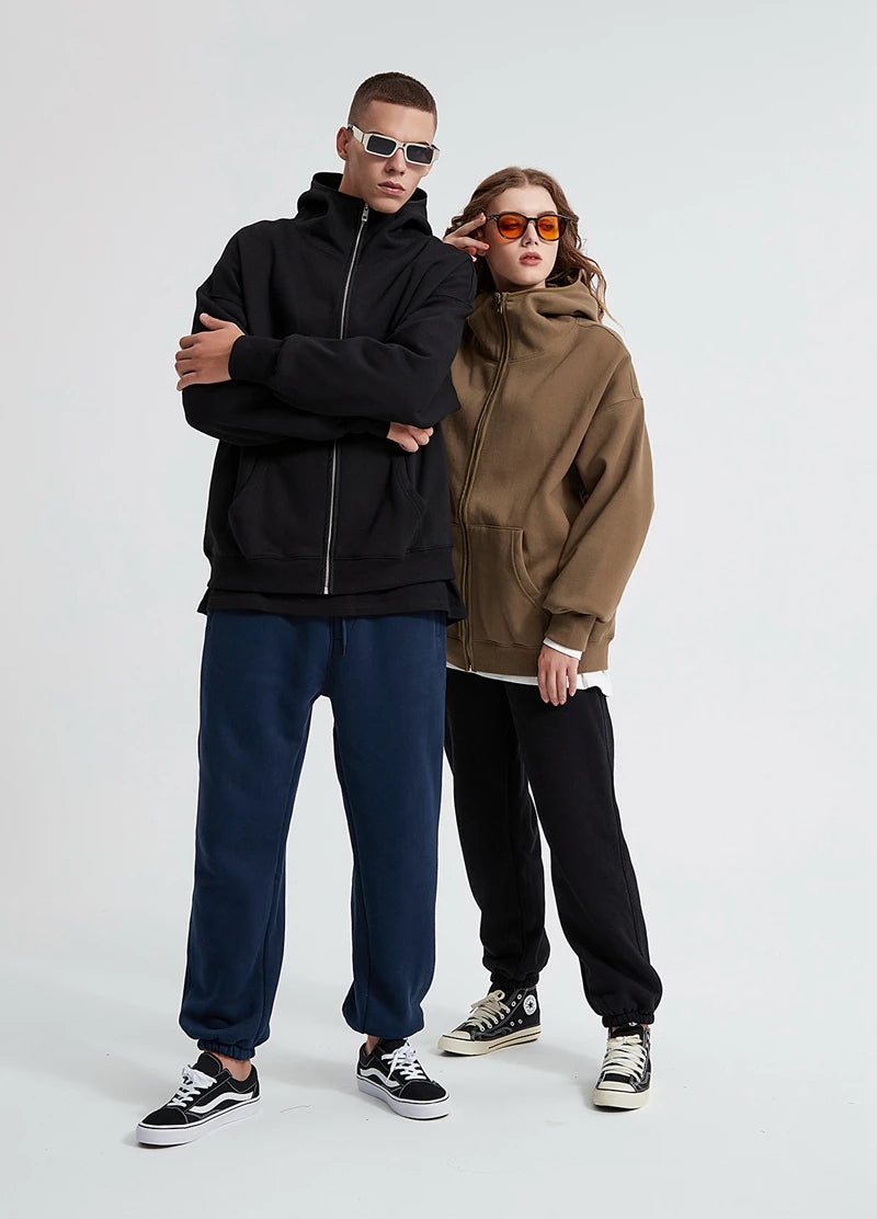 Streetwear Solid Color Ninja Zipper Hoodies Men's Fleece Turtleneck Cardigan Outdoor Oversized Hoody Plus Velvet Charge Coat Street King Limited