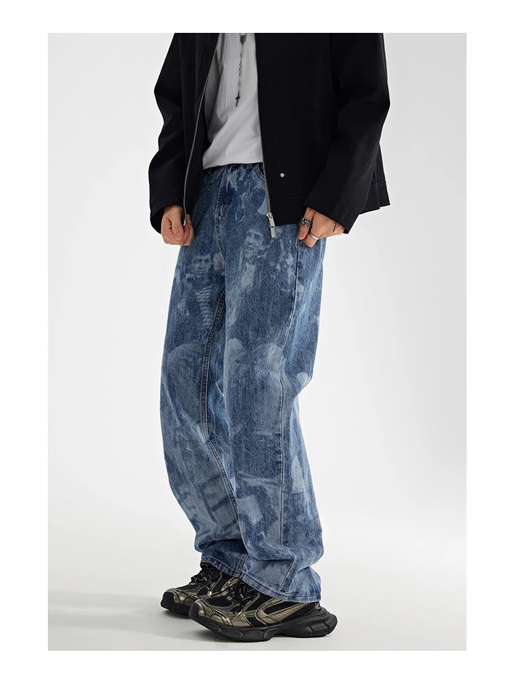 designer human printed denim jeans mens new casual zipper straight hip hop jeans streetwear baggy pants joggers graphic jeans unique joggers style 5152
