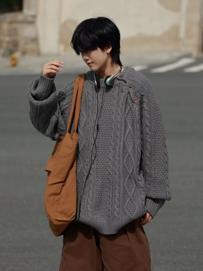 Thicken Japanese Retro Sweater Mens 2024 New College Couples Casual Warm Round Neck Pullover Red Simplicity Knitted Jacket Street King Limited