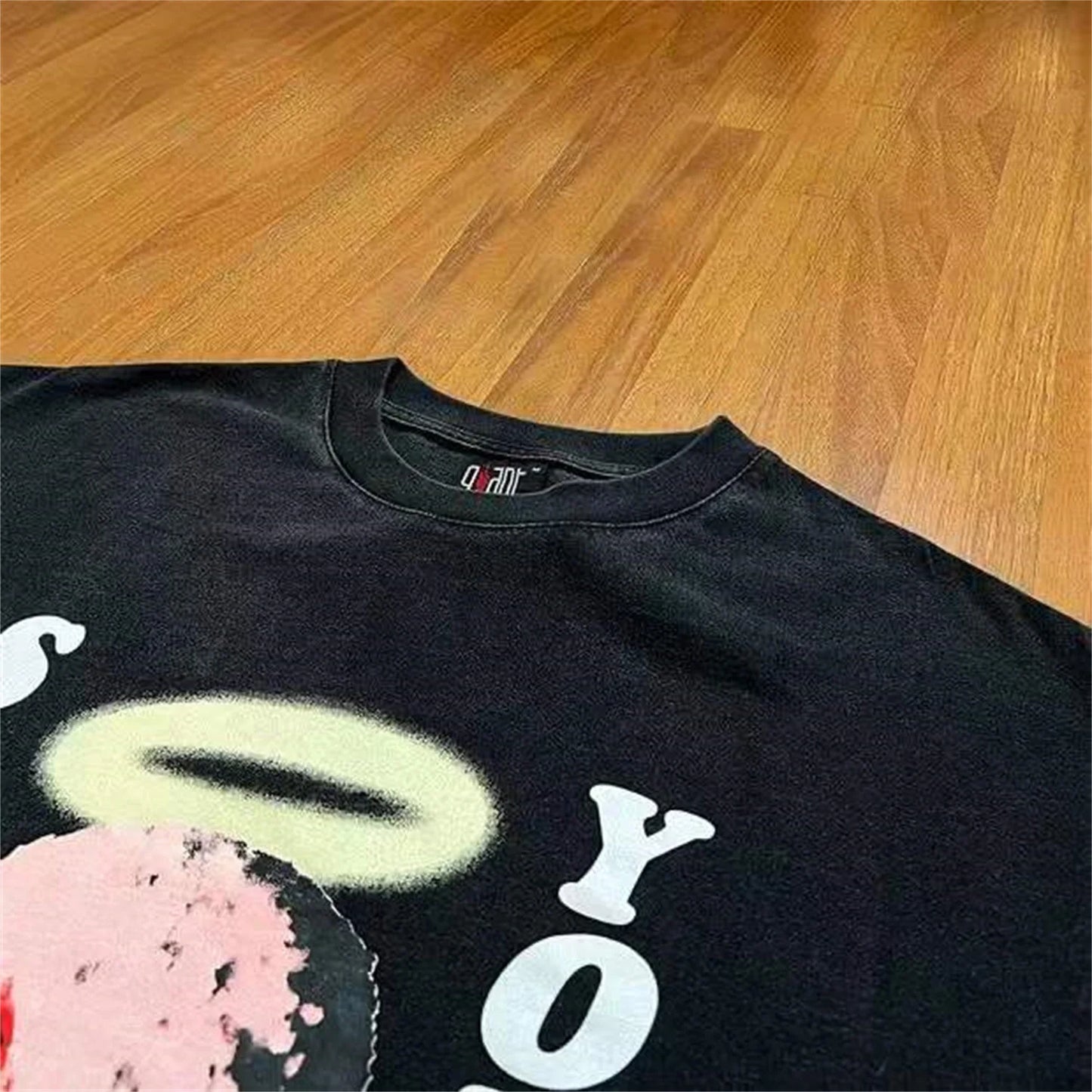 Summer New Vintage Pink Lamb Printing Distressed Retro High-Street Tops T-Shirt Street King Limited