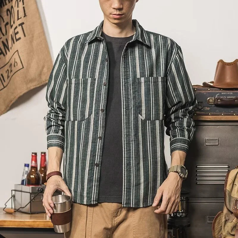 Streetwear Autumn Loose Striped Long Sleeve Shirts For Men Korean Fashion High Qu Autumn Loose Striped Long Sleeve Shirts For Men Korean Fashion High Quality Casual Shirt Y2K Streetwear Stand Collar T Shirts Fashion Sweater Jacket With Graphic Design For Men