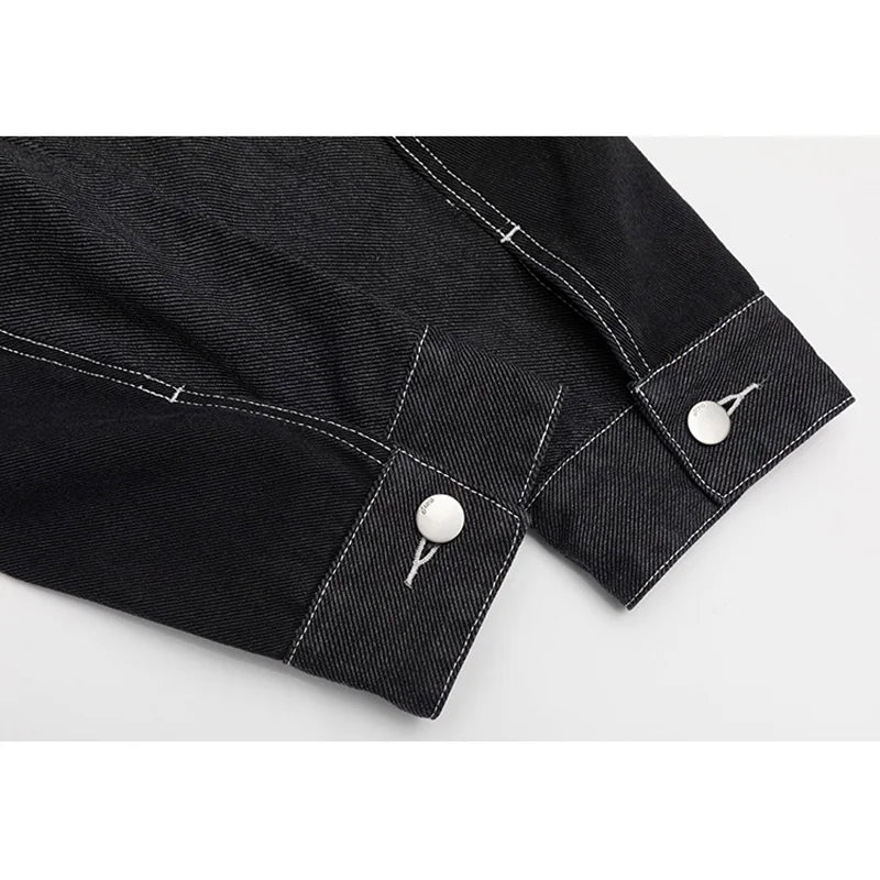 black denim splice coat mens streetwear fashion vintage loose casua plus size denim jacket man spring autumn coat outerwear unique jeans style 880