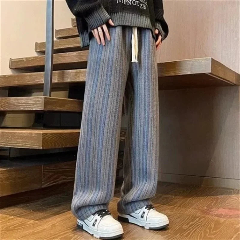 autumn striped woolen straight leg pants for men classic y2k vintage baggy trousers new casual high street fashion sweatpants 1 urban active pants