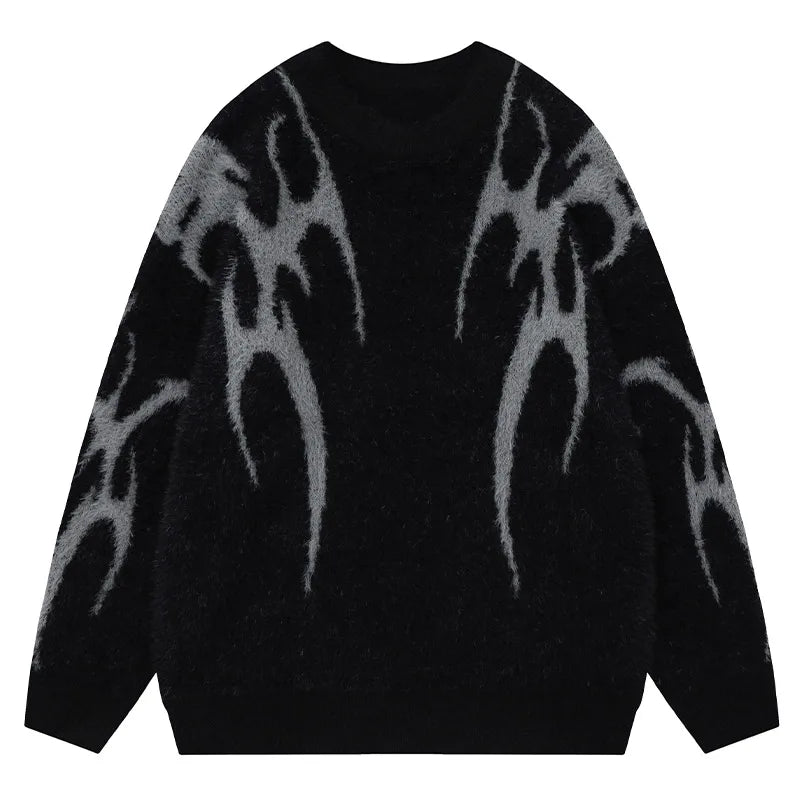 Men Sweater Harajuku High Street Winter Warm Knitted Coat Oversized Thorn Pattern Top Loose Gothic Punk Pullover Street King Limited