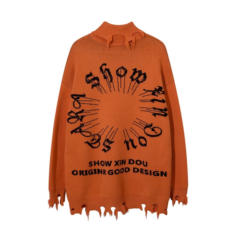 Half High Collar Goth Women Men Sweaters Oversized Long Sleeve Knitted Pullovers Y2k Men Ripped Sweater Harajuku Streetwear Tops Street King Limited