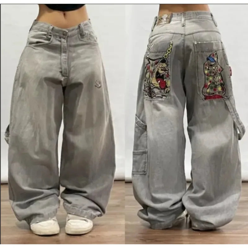 Y2K Straight Wide Leg Pants New Street Selling Fashion Loose American Hip Hop Retro Gothic Print Jeans Women Unisex Joker Jeans Street King Limited