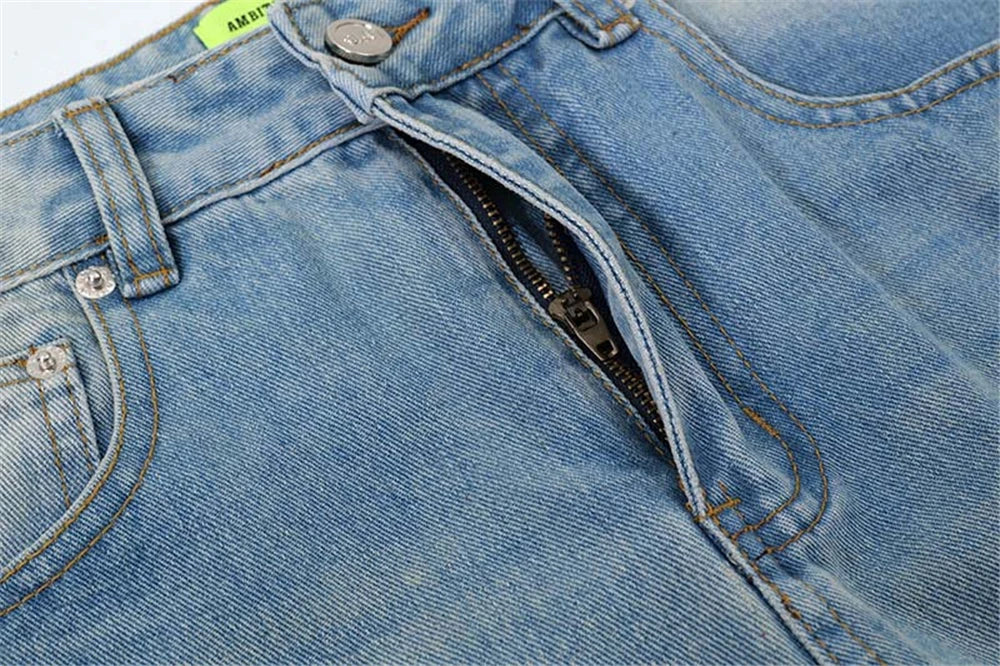 Men's Blue Flared Jeans Fashion Designer Ripped Vintage Denim Pants 2024 New Fashion Casual Jeans Trousers Street King Limited