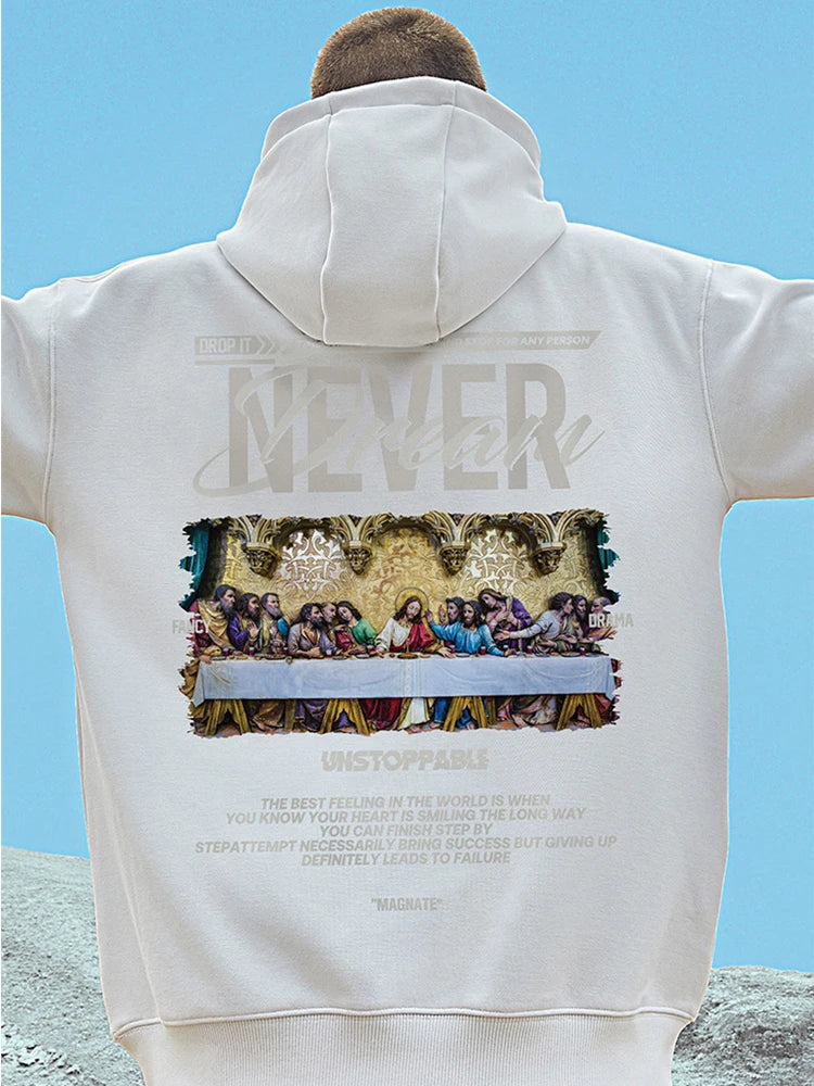 Autumn Jesus Oil Painting Graphic Print Hoodies Men Oversized Fleece Hip Hop Hooded Sweatshirt Y2K Vintage Streetwear Hoodie Street King Limited