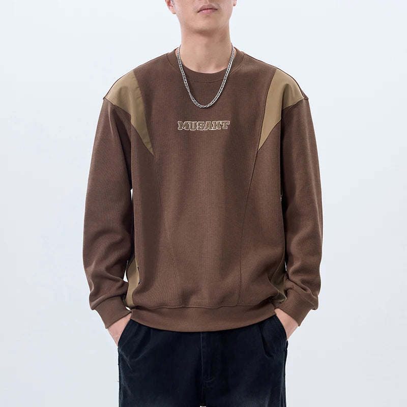 Men Handsome Splice Embroidery Fashion Loose Casual Pullover Sweatshirt Spring Autumn Plus Size Hoodies for Man Clothing Street King Limited