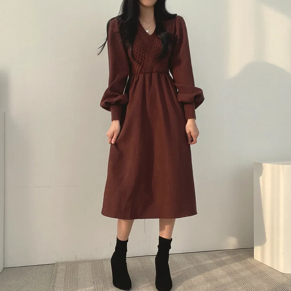 Winter Dress Long Elegant Splicing Stripes Y2k Knitted Dress Women Koean Fashion Long Sleeve Dresses Female Club Party Vestidos Street King Limited