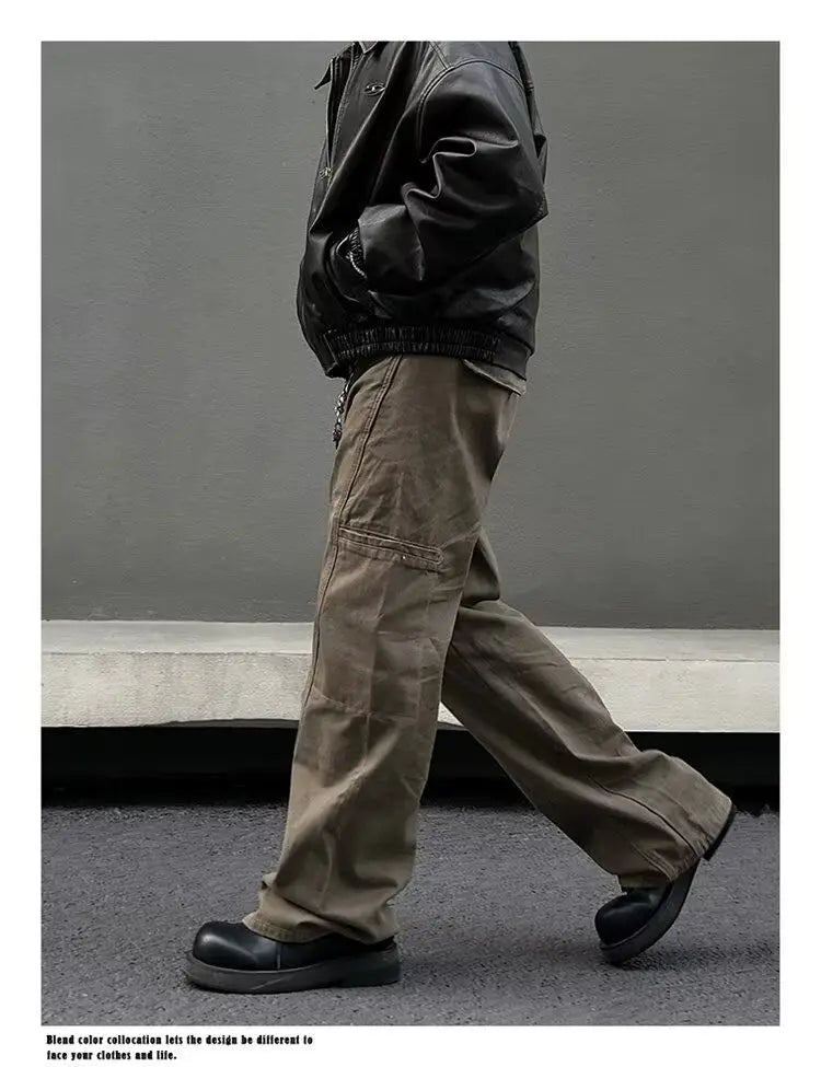american high street retro men and women trendy straight work pants couple spring and autumn hip hop loose casual pants y2k unique default style 803