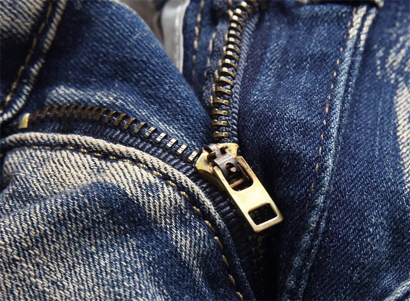 distressed washed pleated denim jean pants new fashion biker jeans streetwear casual slim pants jogger y2k mens skinny joggers unique joggers style 3136