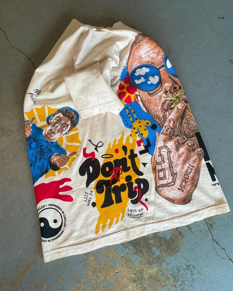 Summer American New Trend Portrait Lettering Print Round Neck T-shirt Men Y2k Harajuku Goth Fashion Casual Loose Shirt Street King Limited