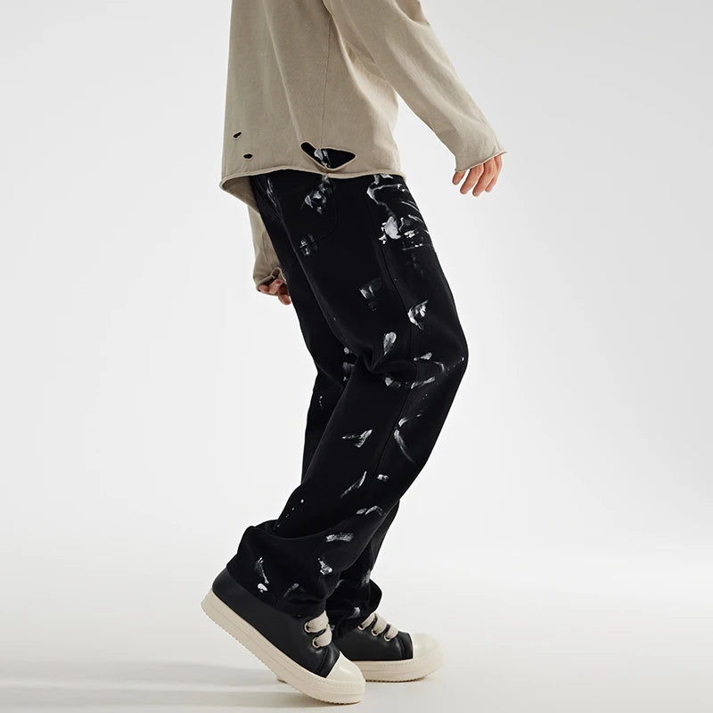 fashion graffiti printed denim jeans mens unisex casual zipper straight jeans streetwear hip hop loose black jean pants joggers urban active pants