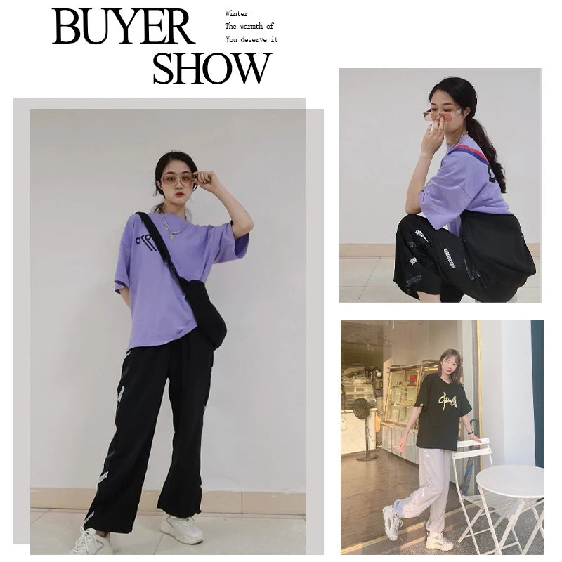 summer side letter printed straight pants mens drawstring sports joggers sweatpants y2k streetwear baggy casual trousers unique joggers style 879